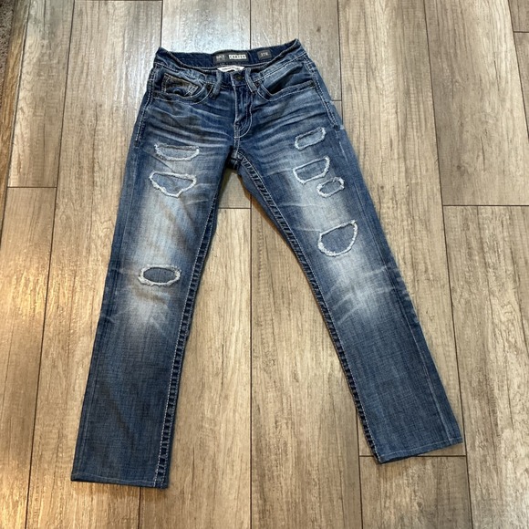 BKE Carter Straight Leg Distressed Jeans Mens Size 27R Ripped Denim Blue - Picture 4 of 7